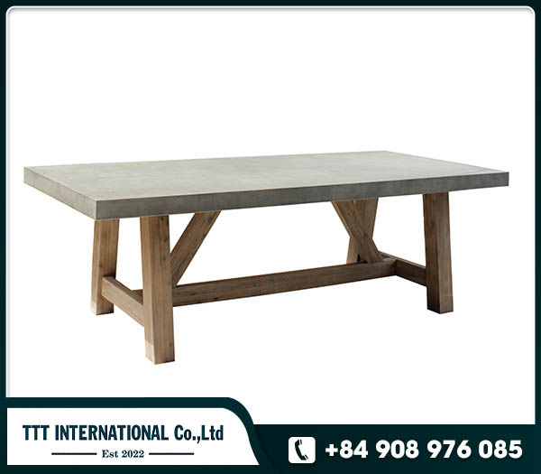 Dining table concrete cement top with brush Acacia wood frame